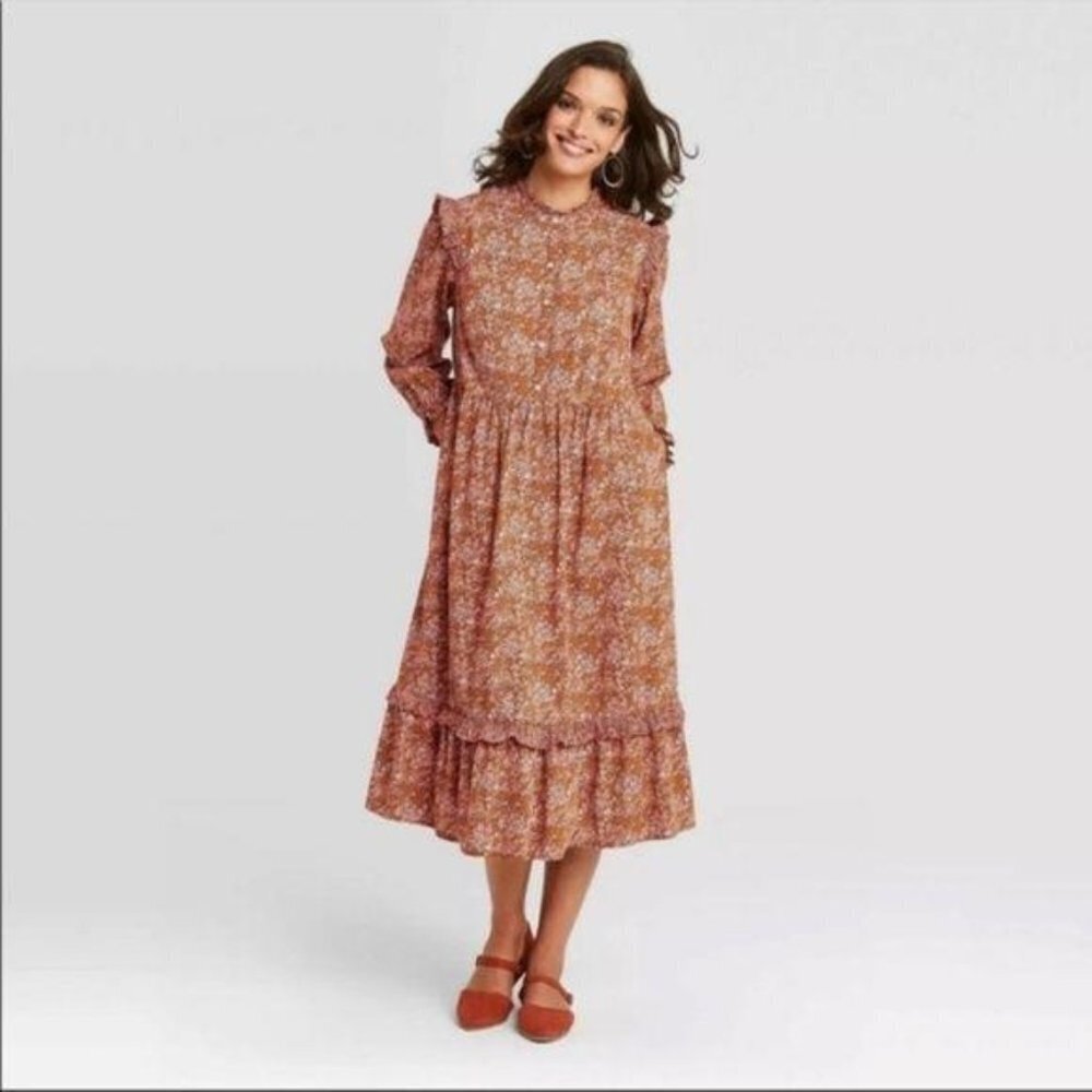New Universal Thread Cottagecore Ruffle MIDI Dress - Picture 2 of 6